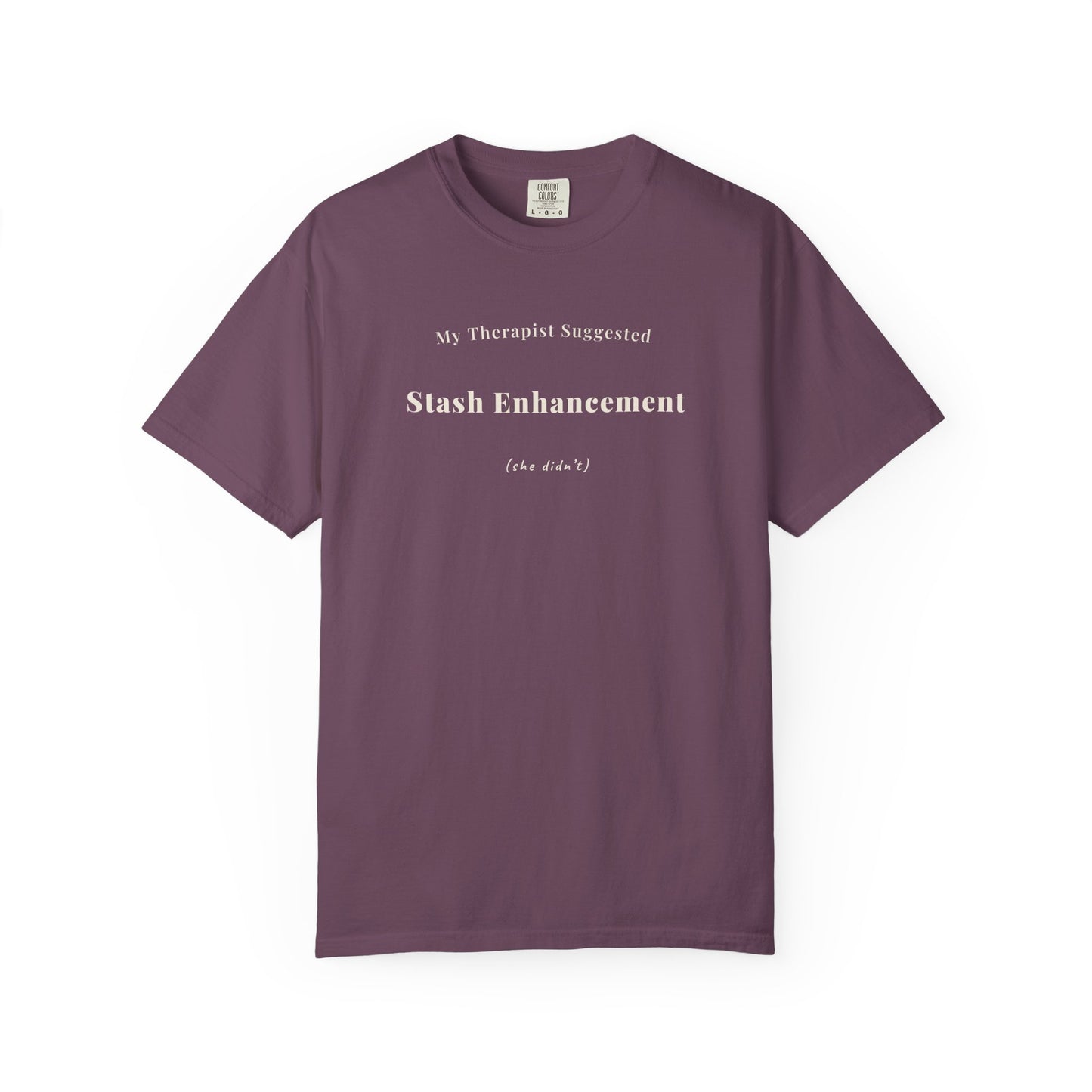 "My Therapist Suggested Stash Enhancement funny knitting t-shirt in Berry Comfort Colors 1717"