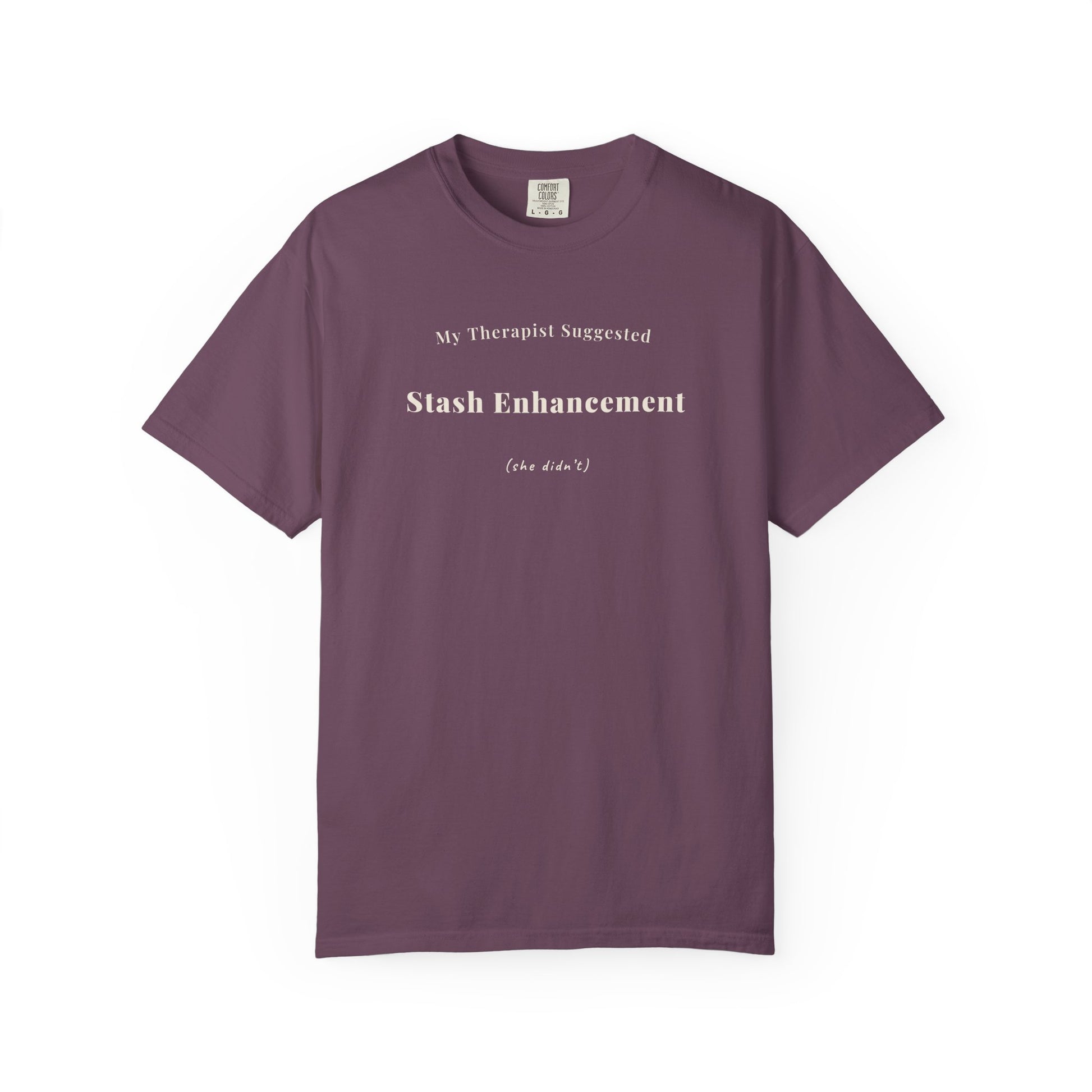 "My Therapist Suggested Stash Enhancement funny knitting t-shirt in Berry Comfort Colors 1717"