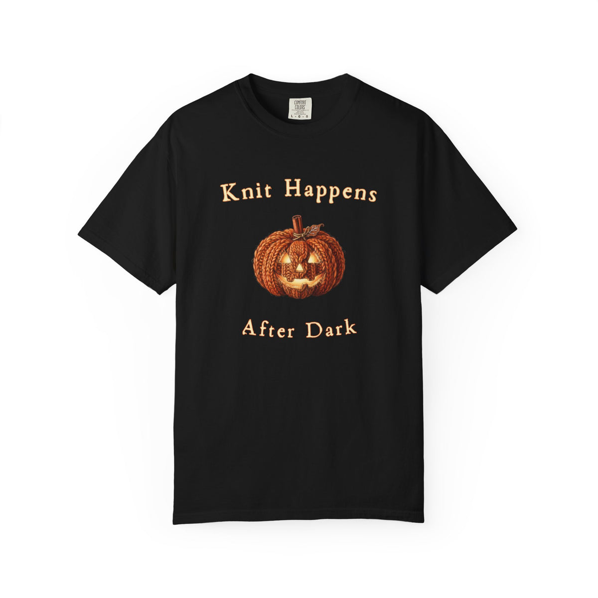 Knit Happens After Dark T-Shirt | Funny Halloween Pumpkin Knitting Tee | Comfort Colors 1717