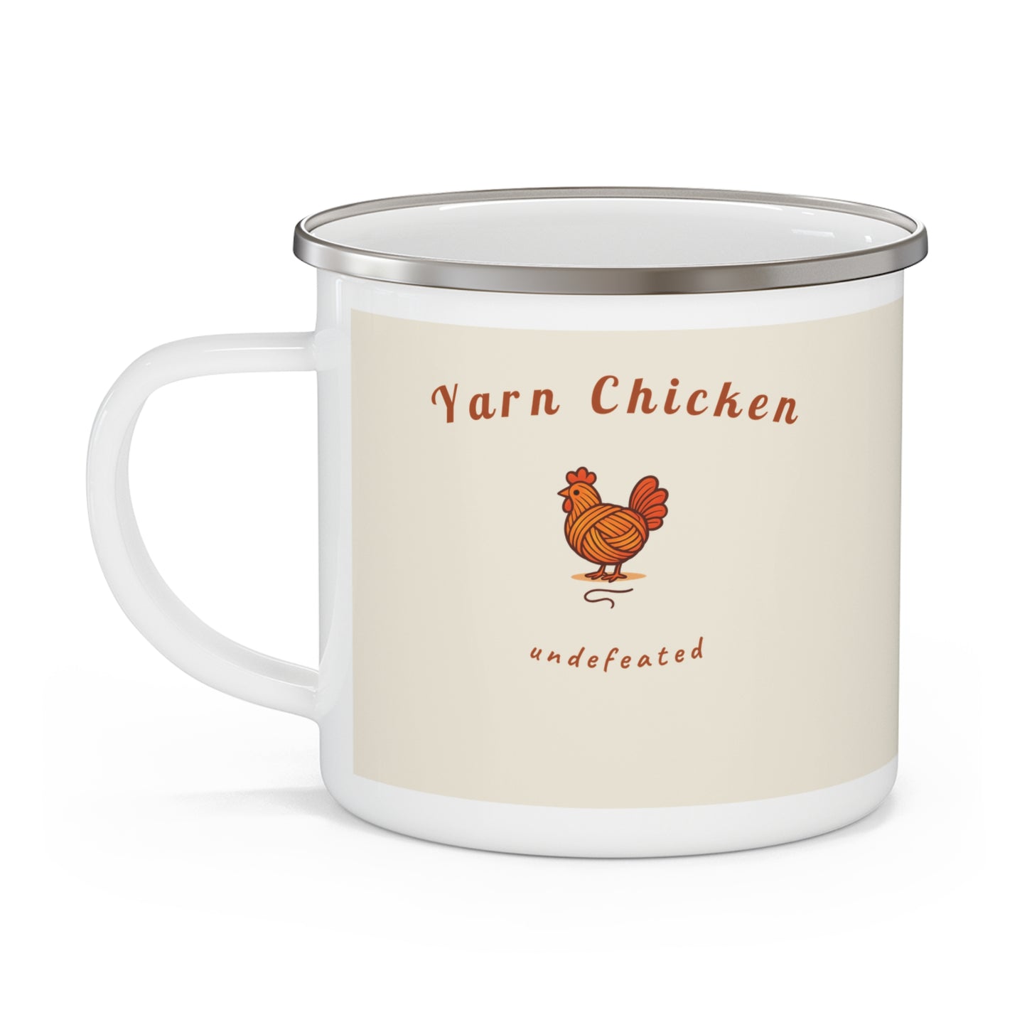 "Yarn Chicken Undefeated" Knitting Enamel Mug | 12oz Camp Mug