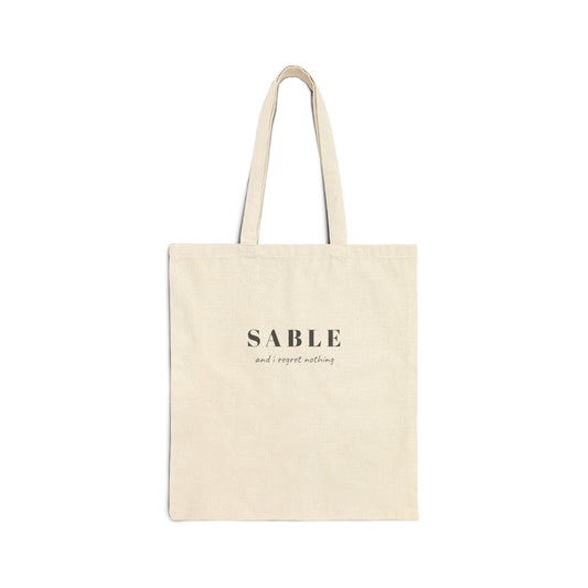"SABLE and I Regret Nothing knitting tote bag natural canvas — project bag for knitters, printed both sides"