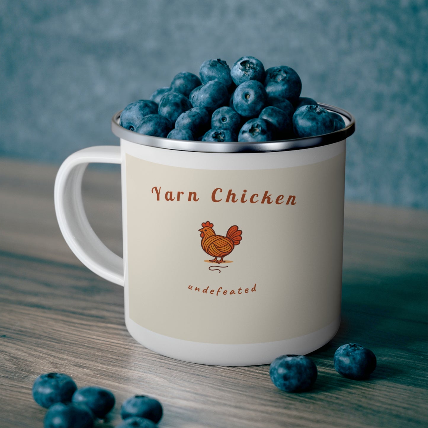 "Yarn Chicken Undefeated" Knitting Enamel Mug | 12oz Camp Mug