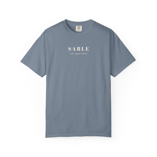 "SABLE and I Regret Nothing knitting t-shirt Blue Jean Comfort Colors 1717, Stash Acquisition Beyond Life Expectancy"