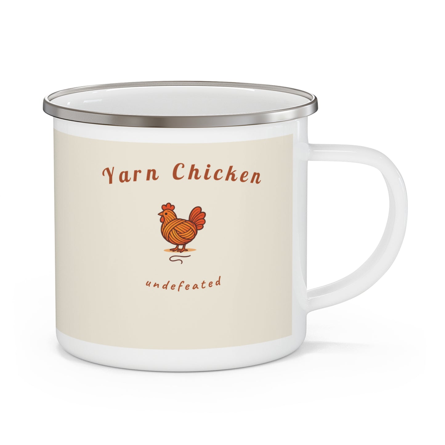 "Yarn Chicken Undefeated" Knitting Enamel Mug | 12oz Camp Mug